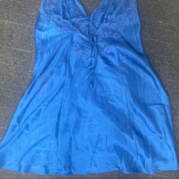 FREDERICK'S OF HOLLYWOOD BLUE DOUBLE SLIT OPEN FRONT BABYDOLL sz M/L - Picture 7 of 12